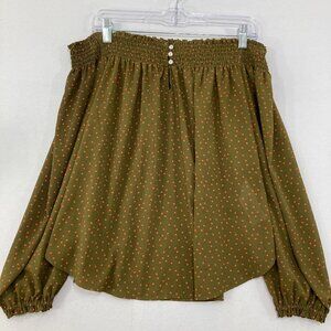 Abercrombie & Fitch Large Polka Dot Feminine Smock Detail Off Shoulder Blouse